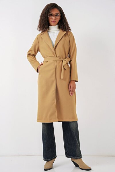 Moda Ebrar 9118 Palton cu guler dublu - Muștar