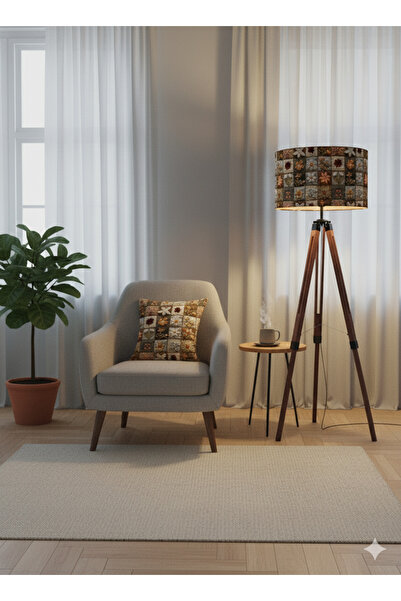 Otay Ev Dekorasyon El Yapımı Patchwork Desenli Kumaş Tripod Ayaklı Lambader ( Sadece Başlık )