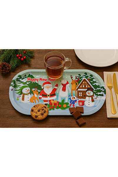 ATAGİFT HEDİYELİK Yılbaşı Temalı Metal Servis Tepsisi, Noel Baba, Kardan Adam...