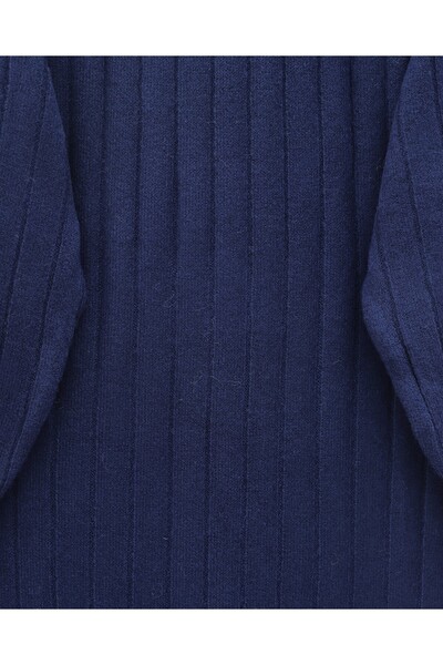 Modamorfo Corded Fabric Slit Long Knitwear Dress - Navy