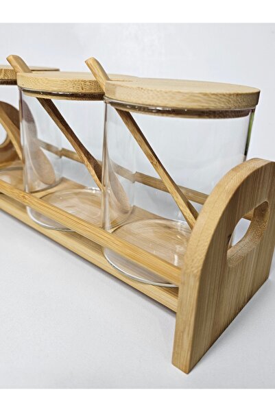 Casalina Set of 3 borosilicate glass spice containers with lids and 3 bamboo spoons