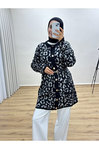 MOONSC Leopard Patterned Knitted Cardigan