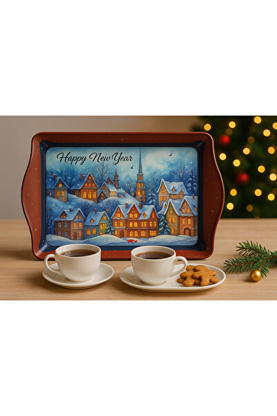 ATAGİFT HEDİYELİK New Year Winter Village Scenic Rectangular Metal Presentati...