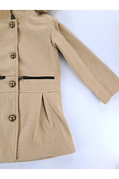 Butik Girl's Cashmere Coat with Lining Premium Quality Hooded Buttons Detail (Detachable Hood)