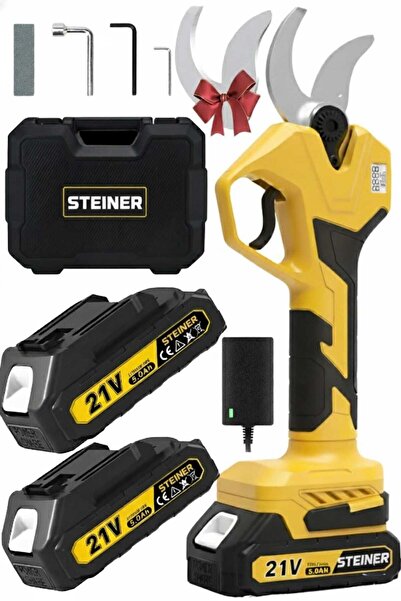 STEİNER 52 Mm Dijital Göstergeli Kömürsüz Motor Akülü Bağ Dal Ağaç Kesme Biçme Budama Makinesi Şarjlı Makas