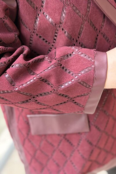 Ghisa Double-Breasted Collar Baklava Pattern Leather Combination Jacket