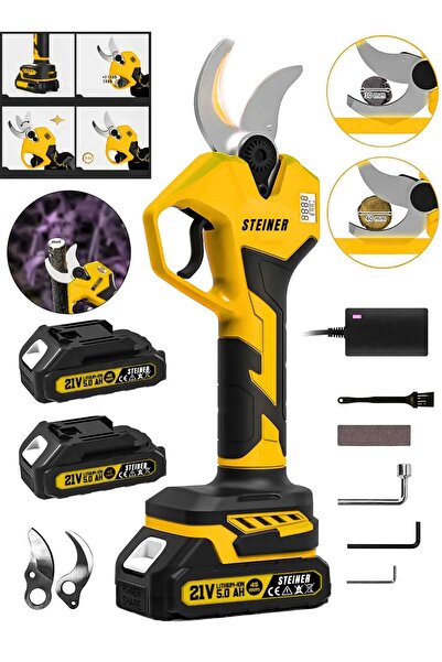 STEİNER S-40 Mm Dijital Kömürsüz Akülü Bağ Dal Ağaç Kesme Makinesi Biçme Budama Makası Şarjlı Makas