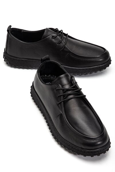 ALPELLİByAlp Women's Black Genuine Leather Soft Design Orthopedic Lightweight Oxford Casual Shoes