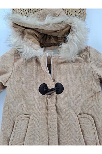 Butik Girl's Cashmere Coat with Lining Premium Quality Hooded Buttons Detail (Detachable Hood)