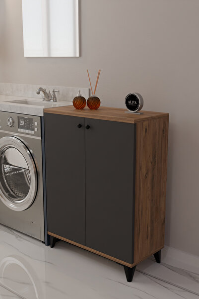 alpaevmobilya Modern Ayarlanabilir Raflı Kapaklı Banyo Dolabı Çok Amaçlı Havlu Düzenleyici