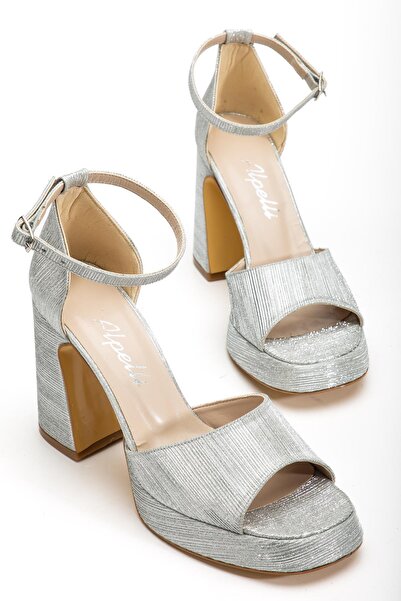ALPELLİByAlp Women's Silver Glitter Comfortable Platform Heeled Evening Dress Shoes