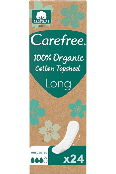 Carefree 100% Organic Cotton Daily Pantyliners, Unscented, Long, Pack of 24