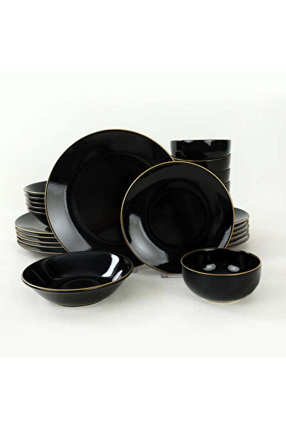 Asi Home Ty Black 24-Piece Ceramic Dinnerware Set, Black/Gold