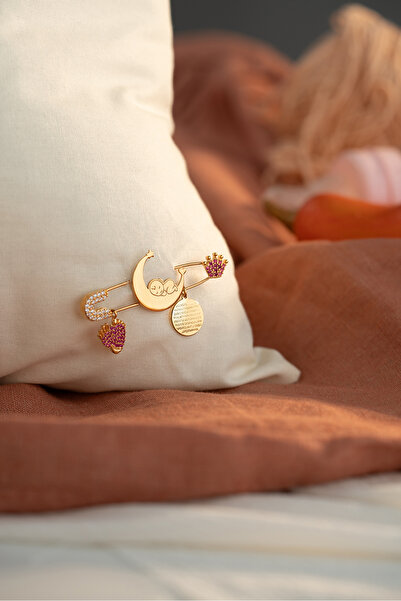 Silvano Jewelry 925 Ayar Gümüş Altın Kaplama Dualı Bebek İğnesi