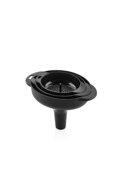 AKTEZ-EL مجموعة قمع سوداء مكونة من 3 قطع مع مصفاة، مجموعة قمع للزيت خالية من ...