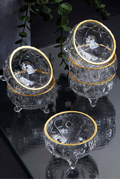 Asi Home Bowl Set 6 Pieces Transparent-Gold 100% Glass 175 cc -