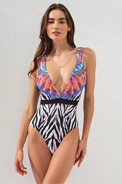 Dorelux Women's Deep V-Neck Feather Swimsuit Dlx-231115