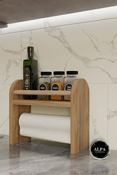 alpaevmobilya Modern Tezgah Üstü Ahşap Baharatlık Havluluk Mutfak Düzenleyici...