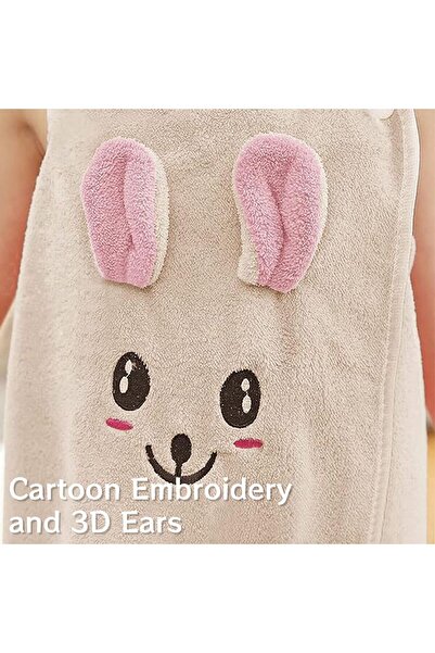 Generic UNITRIP Girls Coral Fleece Wrap Towel, Cartoon Rabbit, Headband & Double Buckle, Bath/Beach, 3-12 yr