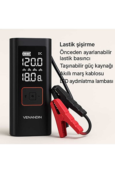 Universal VENANDİN Inflamo Taşınabilir Araç Akü Takviye & Powerbank & Kablosuz Hava Kompresörü