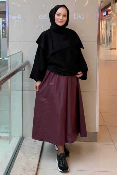 Ghisa Leather Look Skirt with Elastic Waist