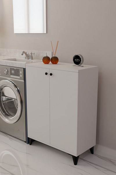 alpaevmobilya Modern Ayarlanabilir Raflı Kapaklı Banyo Dolabı Çok Amaçlı Havlu Düzenleyici