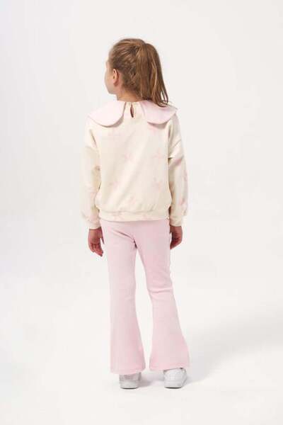 Magu Girls' Cotton Pink Floral Print Wide Collar Sweatshirt and Leggings Set