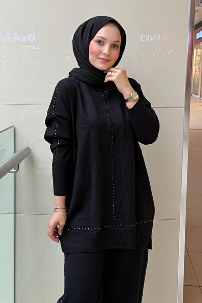 FUAT GÜRSEN Fuat Gürşen Baget Stone Embroidered Tunic Pants Knitwear Set