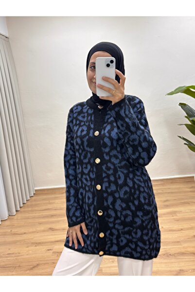 MOONSC Leopard Patterned Knitted Cardigan
