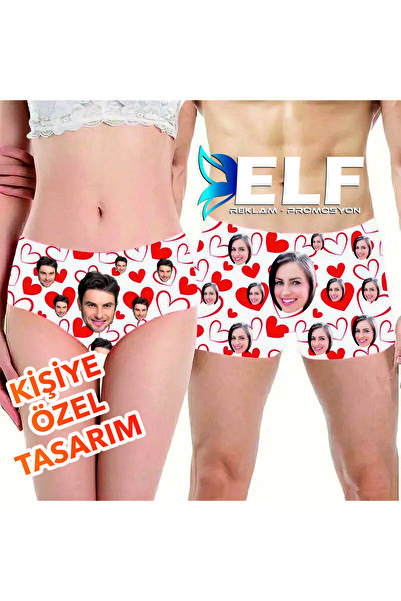 ELF REKLAM Kişiye Özel Sevgili Çift Boxer + Külot Baskılı