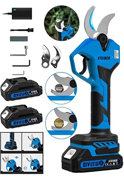 STEİNER M-40 Mm Dijital Kömürsüz Akülü Bağ Dal Ağaç Kesme Makinesi Biçme Budama Makası Şarjlı Makas