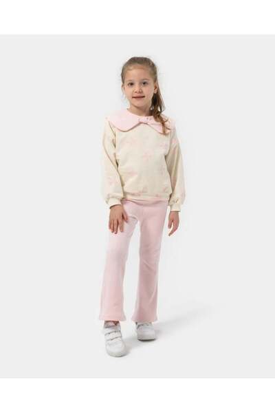 Magu Girls' Cotton Pink Floral Print Wide Collar Sweatshirt and Leggings Set