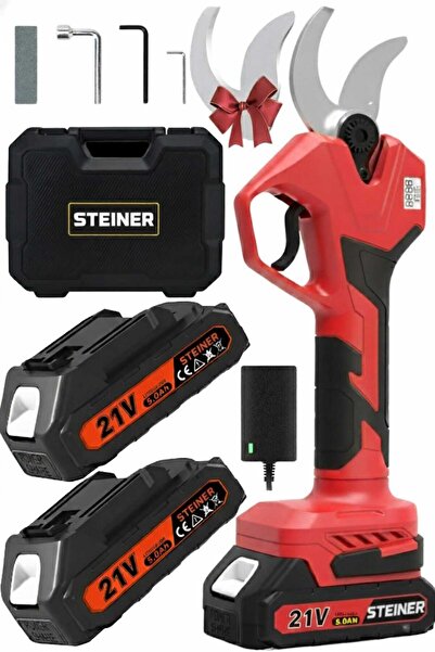 STEİNER 52 Mm Dijital Göstergeli Kömürsüz Motor Akülü Bağ Dal Ağaç Kesme Biçme Budama Makinesi Şarjlı Makas