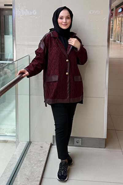 Ghisa Double-Breasted Collar Baklava Pattern Leather Combination Jacket