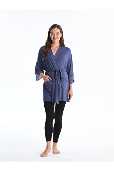 LC Waikiki LCW DREAM Mor Şal Yaka Dantel Detaylı Hamile Sabahlık