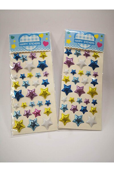 Linea Kabartmalı Metalik Renkli Yıldız Sticker Seti – 62 Adet Metalik Renkli Yıldız Etiket – 2 Adet