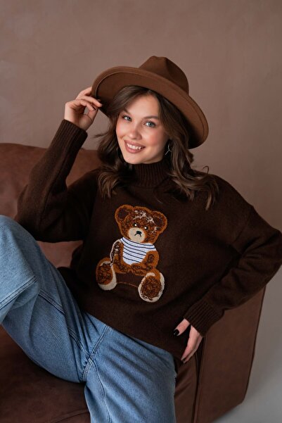 Noi Belis Oversized Teddy Bear Detailed Mock Neck Knitwear Sweater Aw25Kz0091