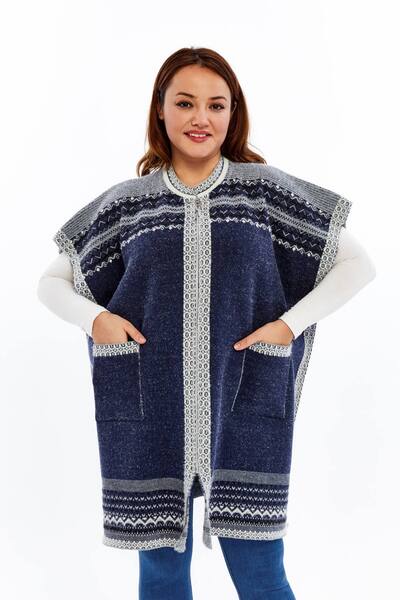 Laden Knitwear Women's Plus Size Bearded Poncho Bat Sleeve Winter Woolen Very Thick Oversized Mom Cardigan