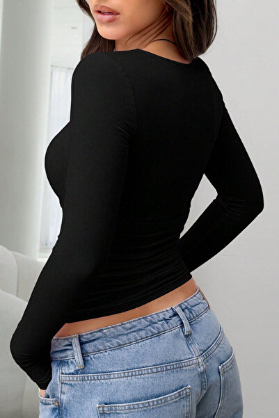 MODAMİNEM Γυναικείο μαύρο κομψό μπλουζάκι