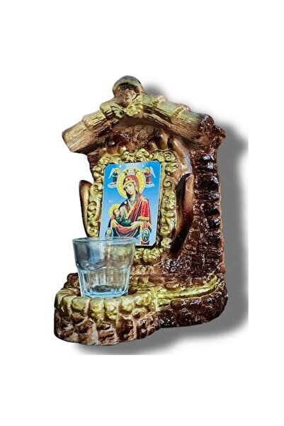 OEM Candle with glass cup holder, plaster (Virgin Mary and Infant Jesus)