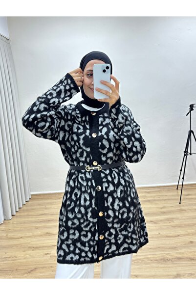 MOONSC Leopard Patterned Knitted Cardigan