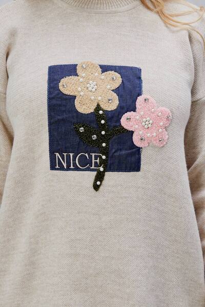 Jinx Wear Fashion Jeans Applique Pearl Detail 2 Piece Acrylic Women's Knitwear Set