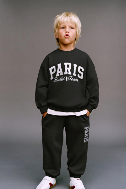 Magu Boys' Cotton Anthracite Text Printed Sweatshirt & Tracksuit Set – Relaxed Fit