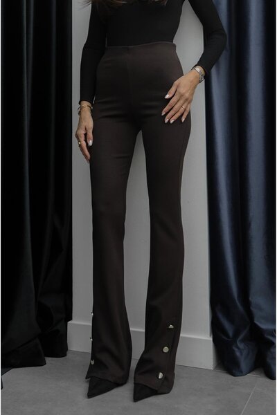 Havoş Brown Leggings with Button Detail at the Cuffs