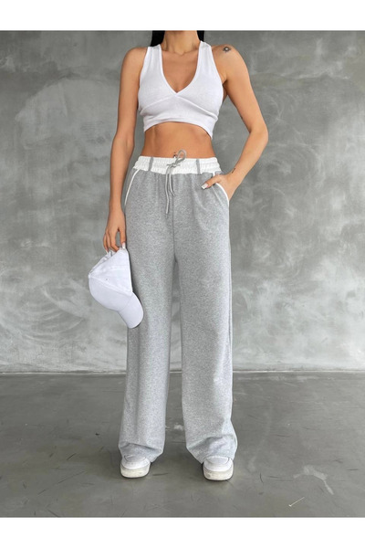 ZENGEZUR MALL Drnds Paneled Wide Leg Trousers Gray (05813) (Size: Standard)