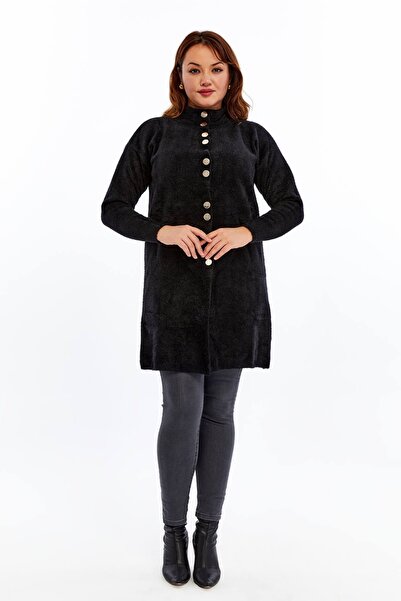 Laden Knitwear Plus Size Women's Coat Soft Thick High Quality Long Winter Black Mother Cardigan