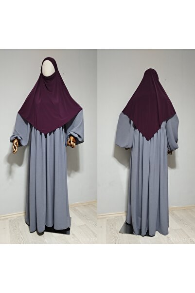 AHRAR tesettür Short Length Sandy Souffle Khimar Ready to Wear Hijab Scarf Plum