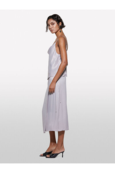 Sisley 100% Viscose Satin Midi Skirt Women's Gray Skirt - 325P42Bzl002R