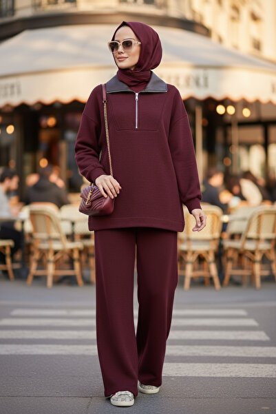 Aselim Hijap Moda Oslo Comfort Set – Thessaloniki Fabric Double Hijab Set Burgundy