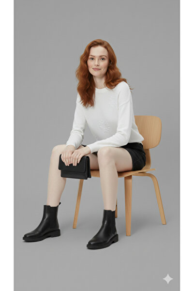 ikomteks Handcrafted Floral Embroidered Women's Knitwear Sweater